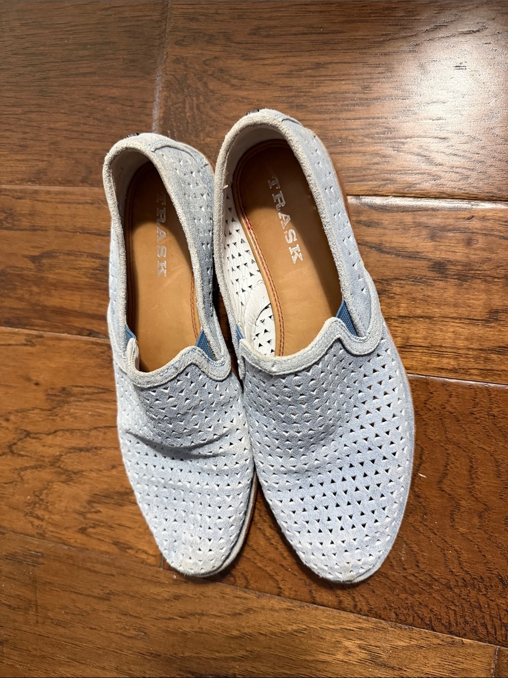 Trask Light Gray Perforated Suede Slip-Ons